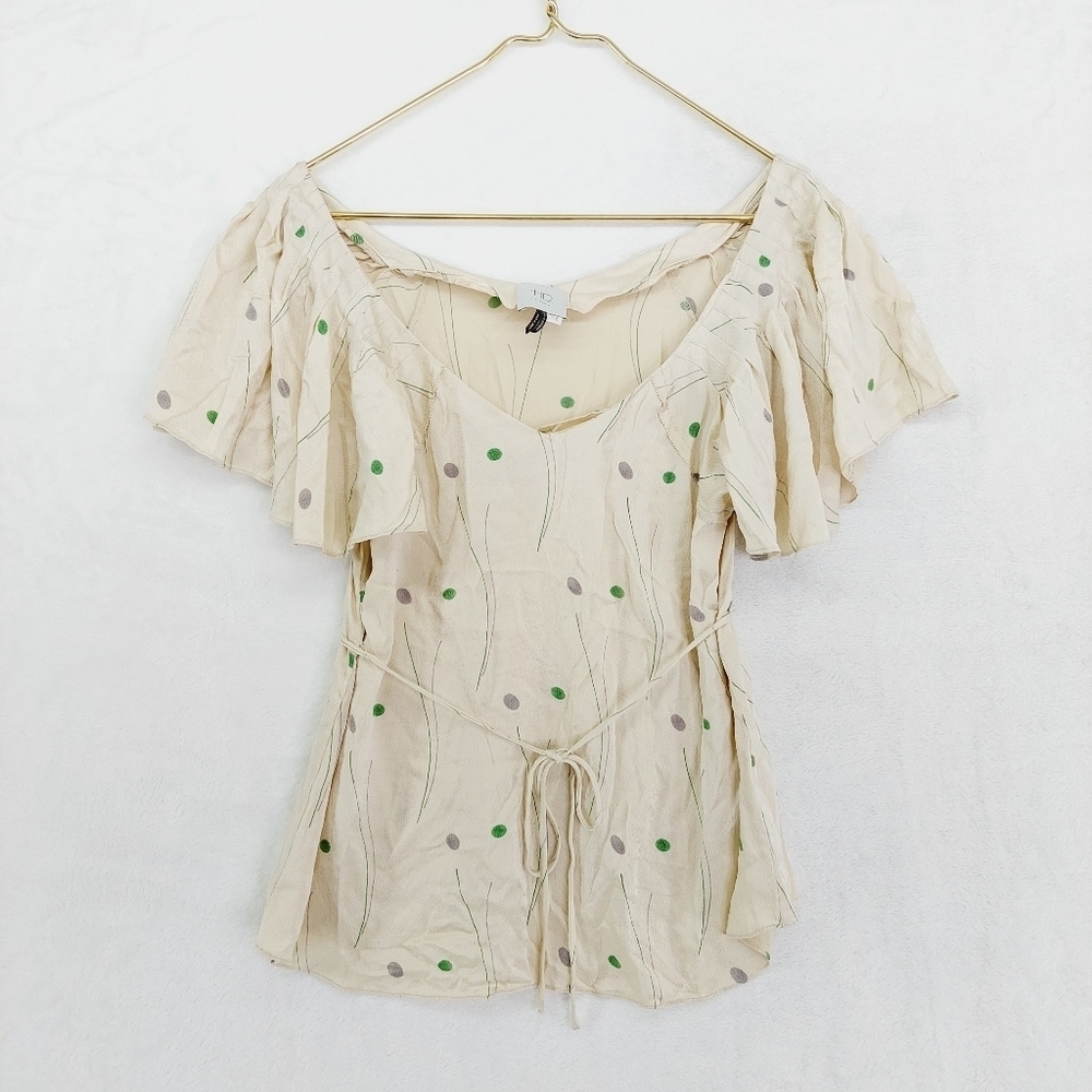 HD in Paris Cream Silk Dots Pattern Ruffle Summer Top P4270